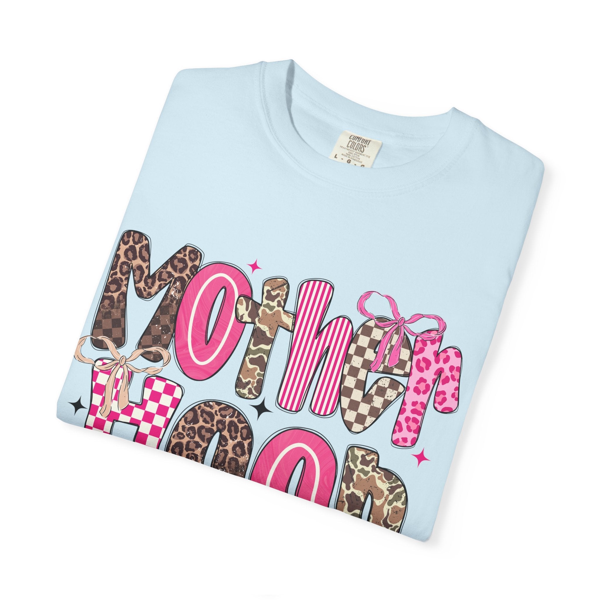 Motherhood Mood T-Shirt | pink leopard, cowgirl boots, playful typography - Grace & Grit Boutique