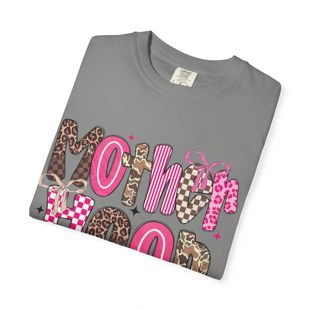 Motherhood Mood T-Shirt | pink leopard, cowgirl boots, playful typography - Grace & Grit Boutique