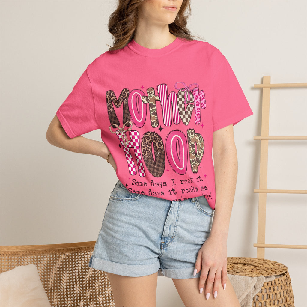 Motherhood Mood T-Shirt | pink leopard, cowgirl boots, playful typography - Grace & Grit Boutique