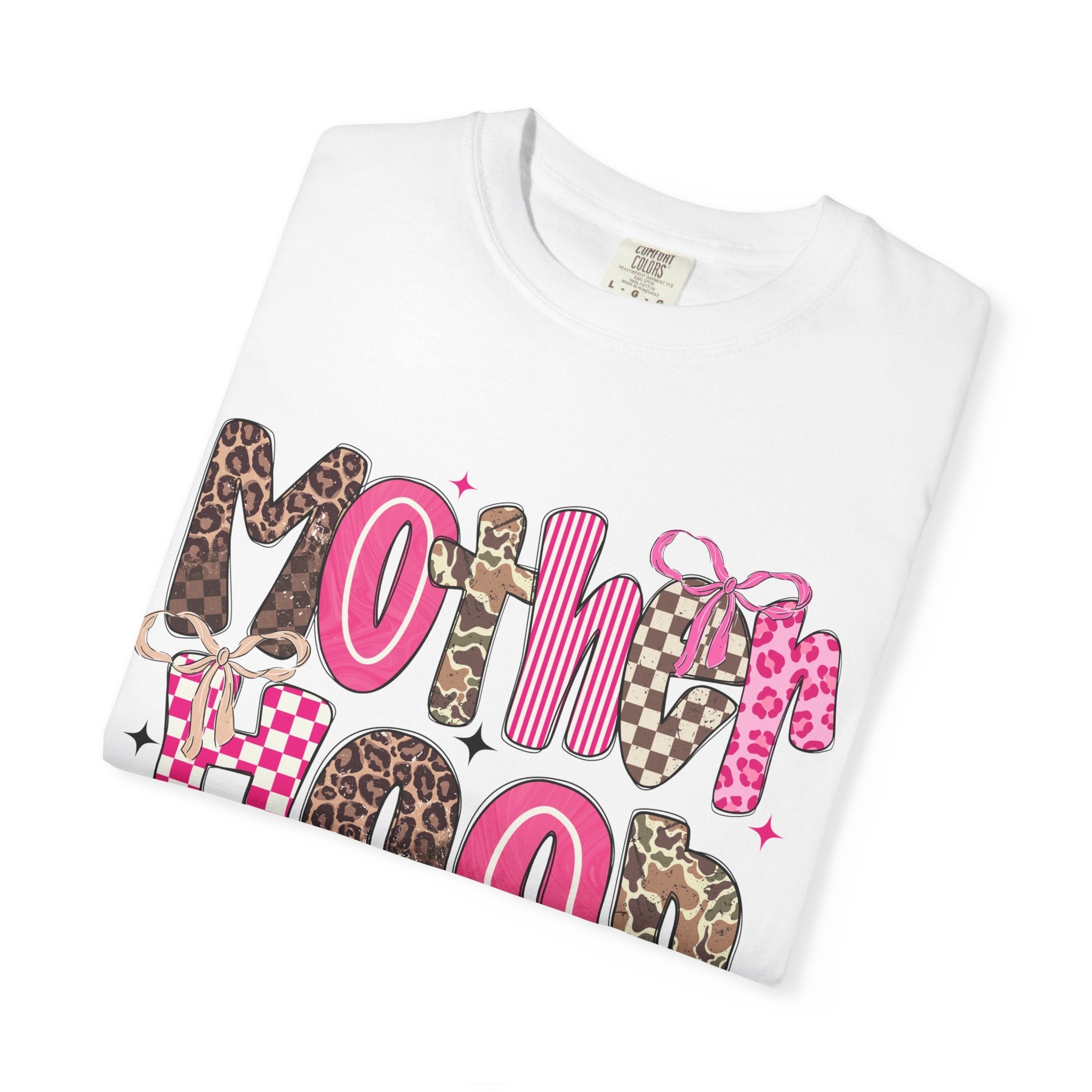 Motherhood Mood T-Shirt | pink leopard, cowgirl boots, playful typography - Grace & Grit Boutique