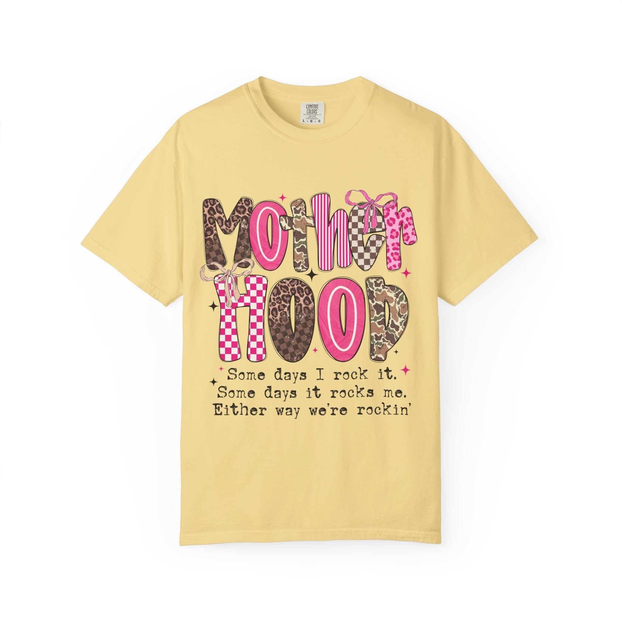 Motherhood Mood T-Shirt | pink leopard, cowgirl boots, playful typography - Grace & Grit Boutique