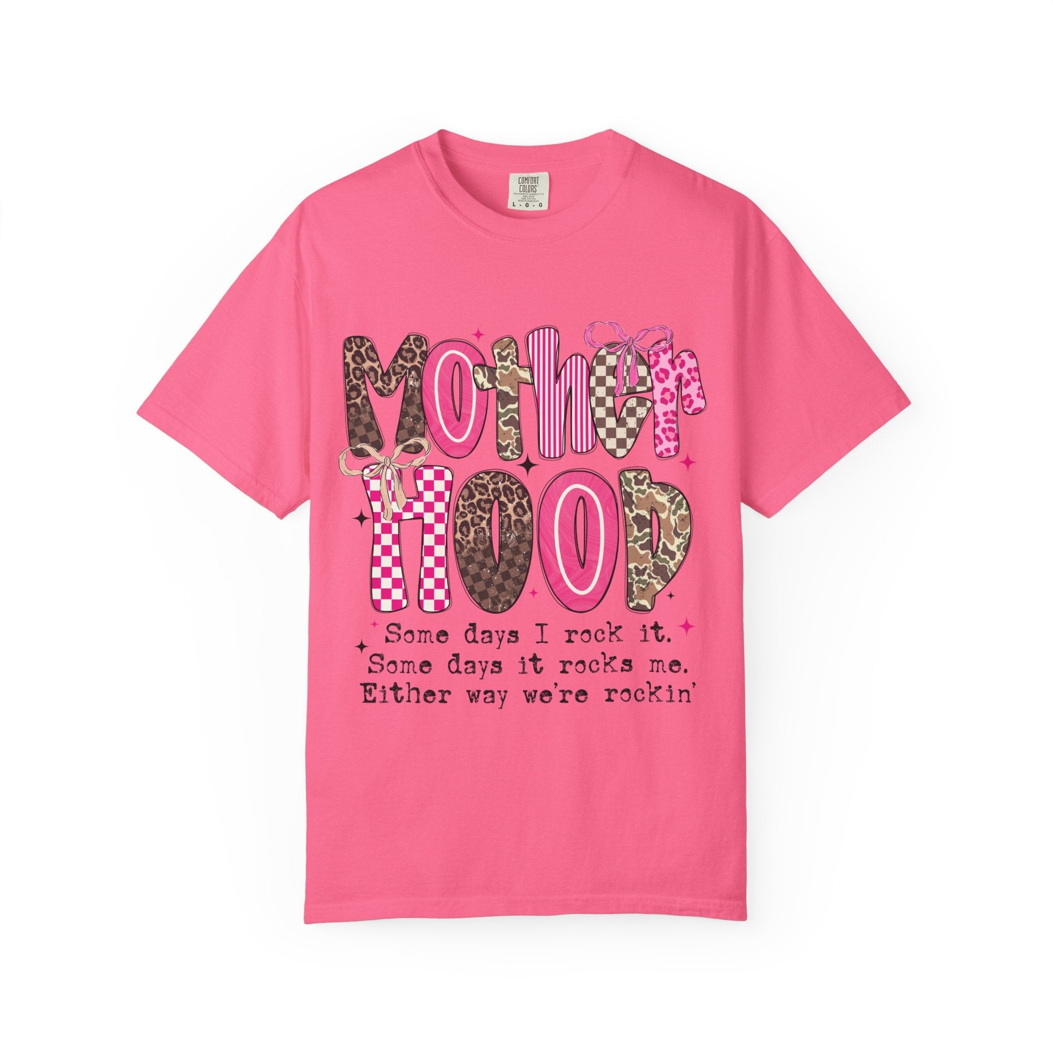 Motherhood Mood T-Shirt | pink leopard, cowgirl boots, playful typography - Grace & Grit Boutique
