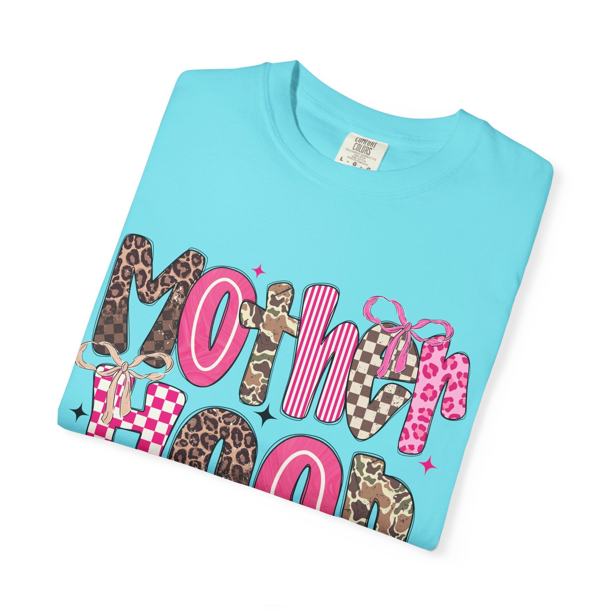 Motherhood Mood T-Shirt | pink leopard, cowgirl boots, playful typography - Grace & Grit Boutique