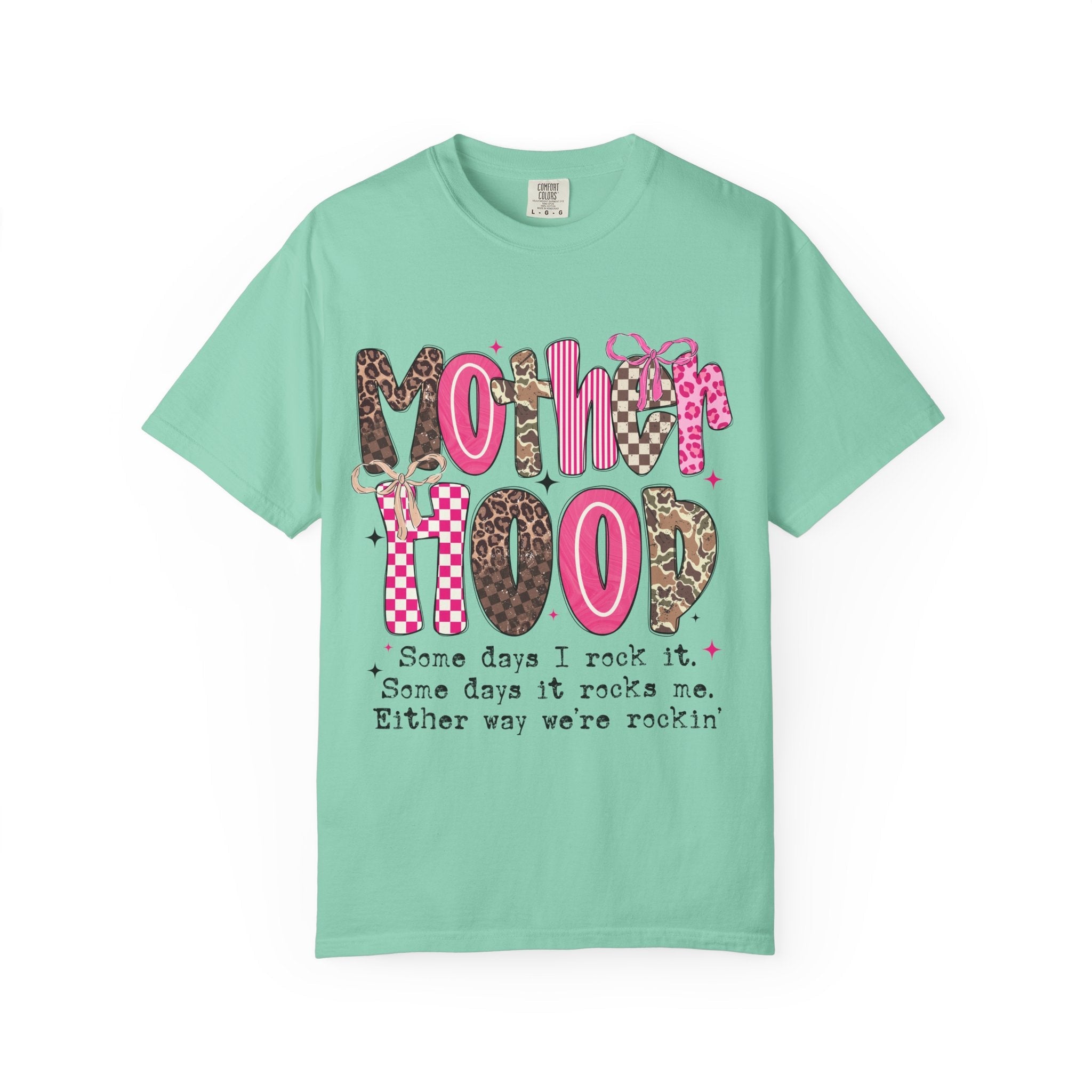 Motherhood Mood T-Shirt | pink leopard, cowgirl boots, playful typography - Grace & Grit Boutique