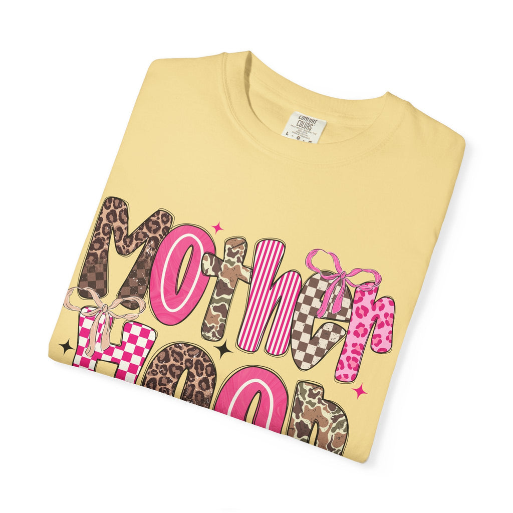 Motherhood Mood T-Shirt | pink leopard, cowgirl boots, playful typography - Grace & Grit Boutique