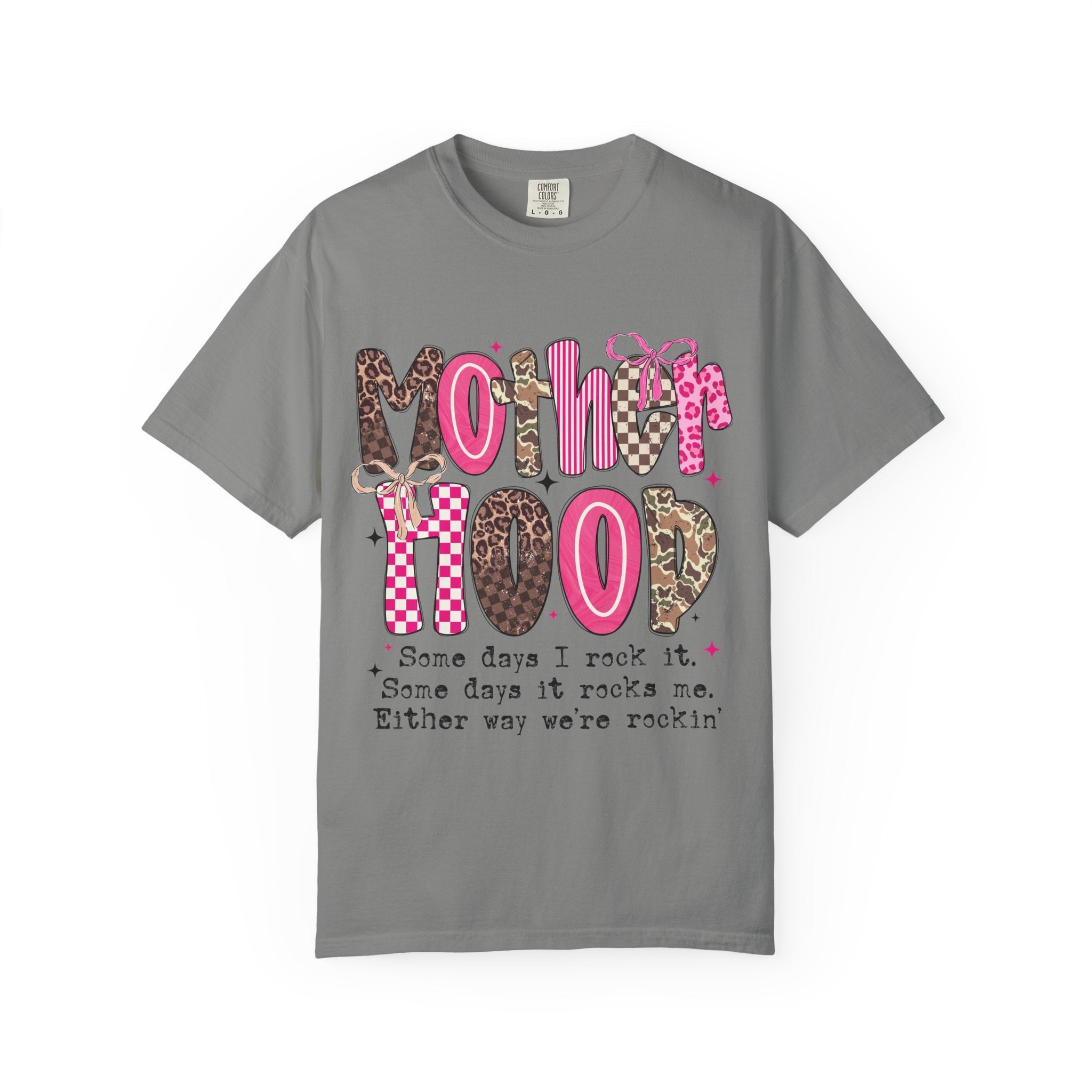 Motherhood Mood T-Shirt | pink leopard, cowgirl boots, playful typography - Grace & Grit Boutique