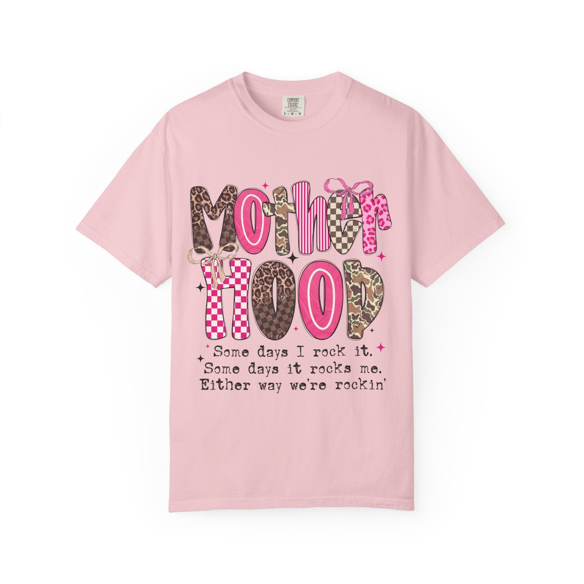 Motherhood Mood T-Shirt | pink leopard, cowgirl boots, playful typography - Grace & Grit Boutique