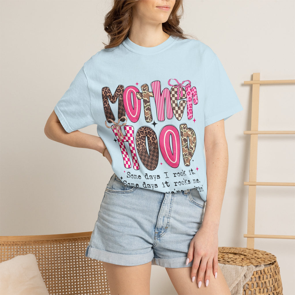 Motherhood Mood T-Shirt | pink leopard, cowgirl boots, playful typography - Grace & Grit Boutique