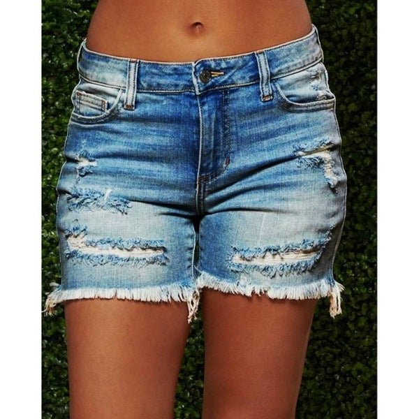 New Style Ripped Fringed High Stretch Denim Shorts Women by Grace & Grit