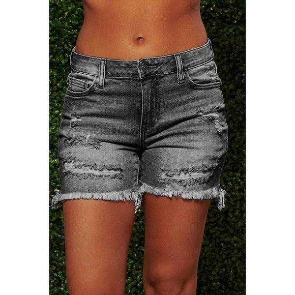 New Style Ripped Fringed High Stretch Denim Shorts Women by Grace & Grit