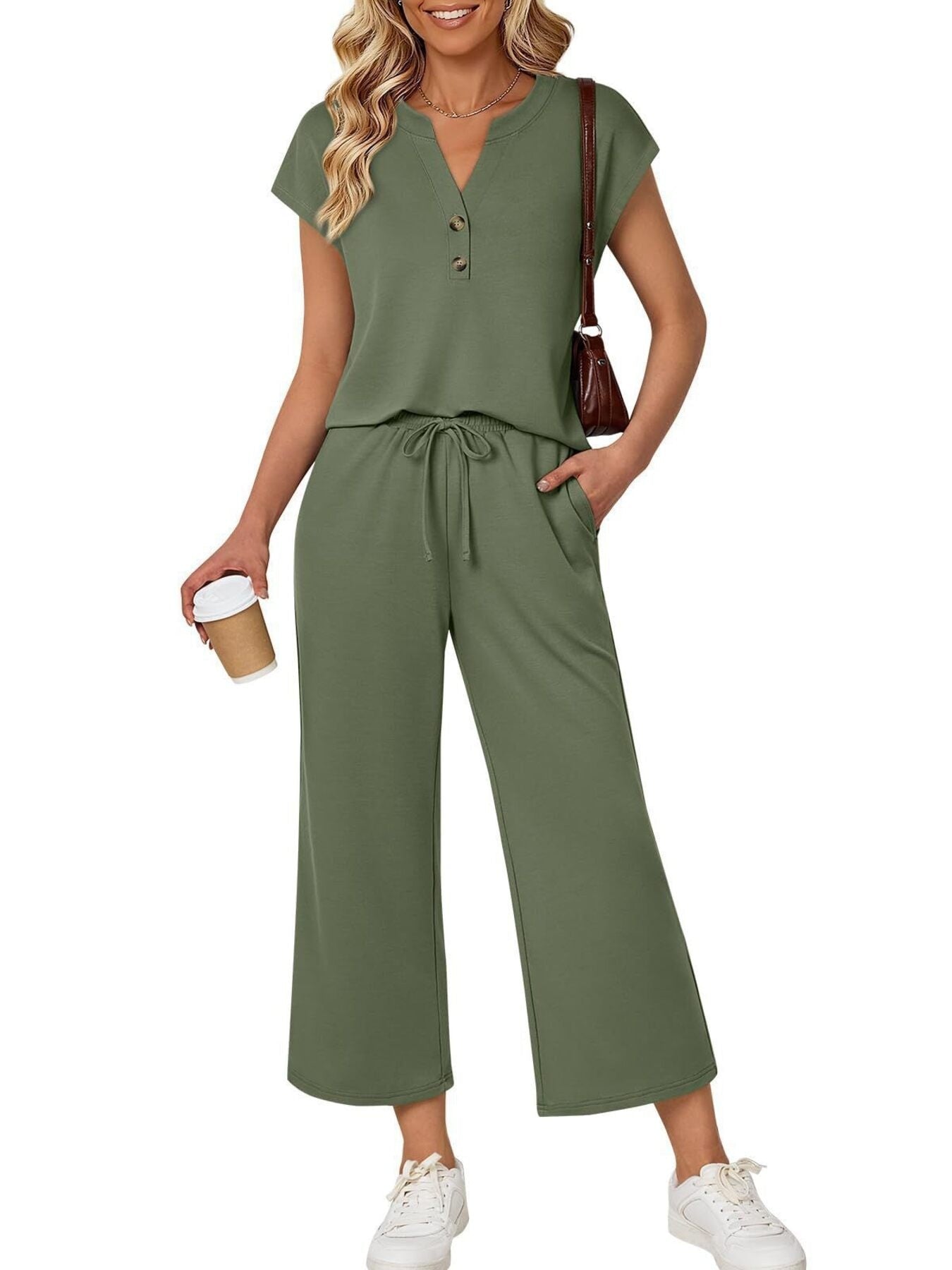 Notched Short Sleeve Top and Pants Set - Grace & Grit Boutique