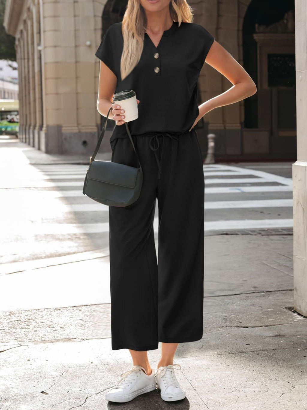 Notched Short Sleeve Top and Pants Set - Grace & Grit Boutique