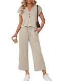 Notched Short Sleeve Top and Pants Set - Grace & Grit Boutique