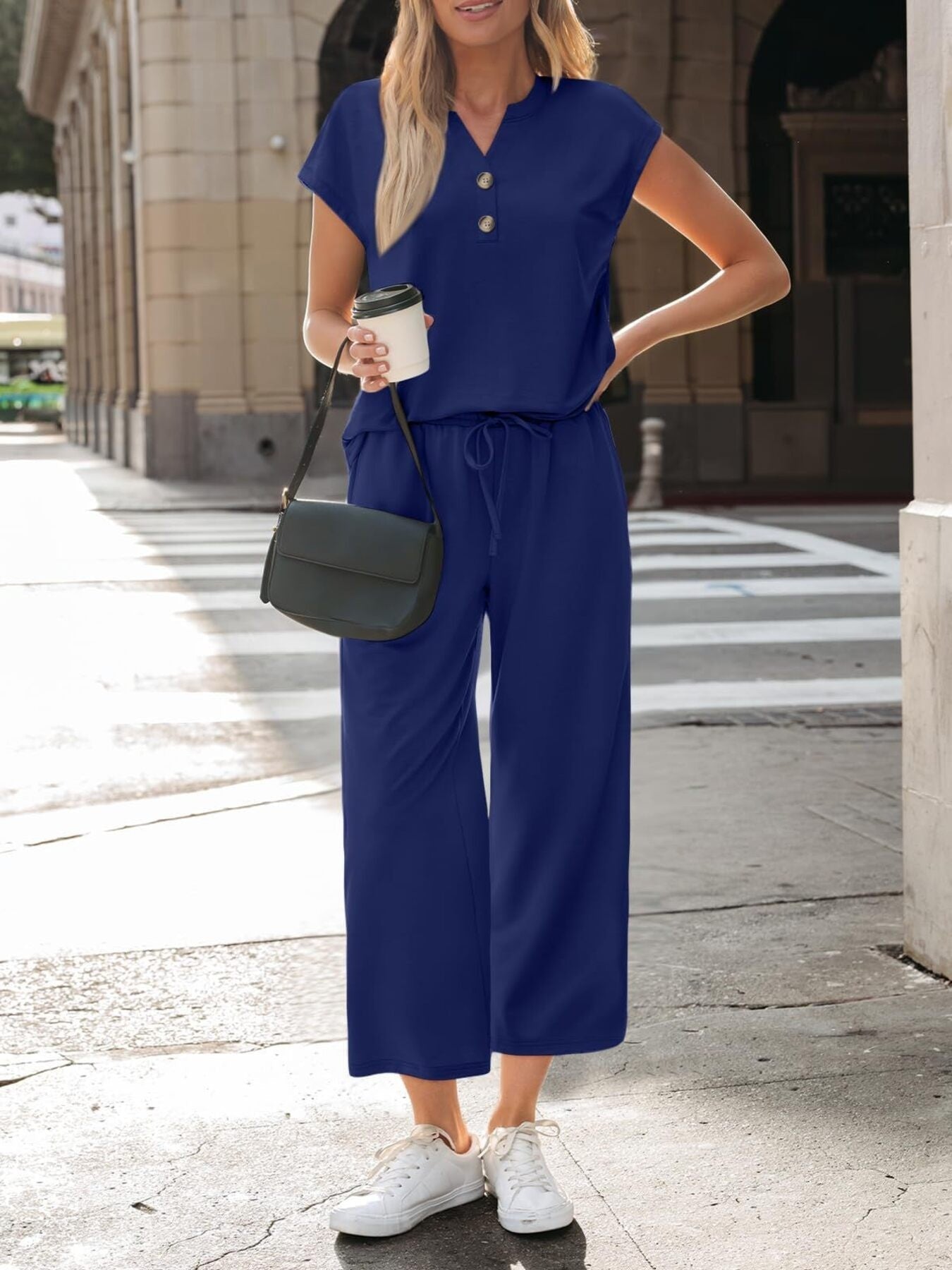 Notched Short Sleeve Top and Pants Set - Grace & Grit Boutique
