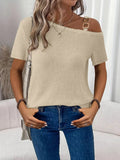 One - Shoulder Chain Detail Waffle Knit T-Shirt - Grace & Grit Boutique