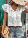 Perfee Lace Detail Eyelet Ruffle Cap Sleeve Blouse - Grace & Grit Boutique