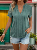 Perfee Lace Detail Notched Short Sleeve T-Shirt - Grace & Grit Boutique