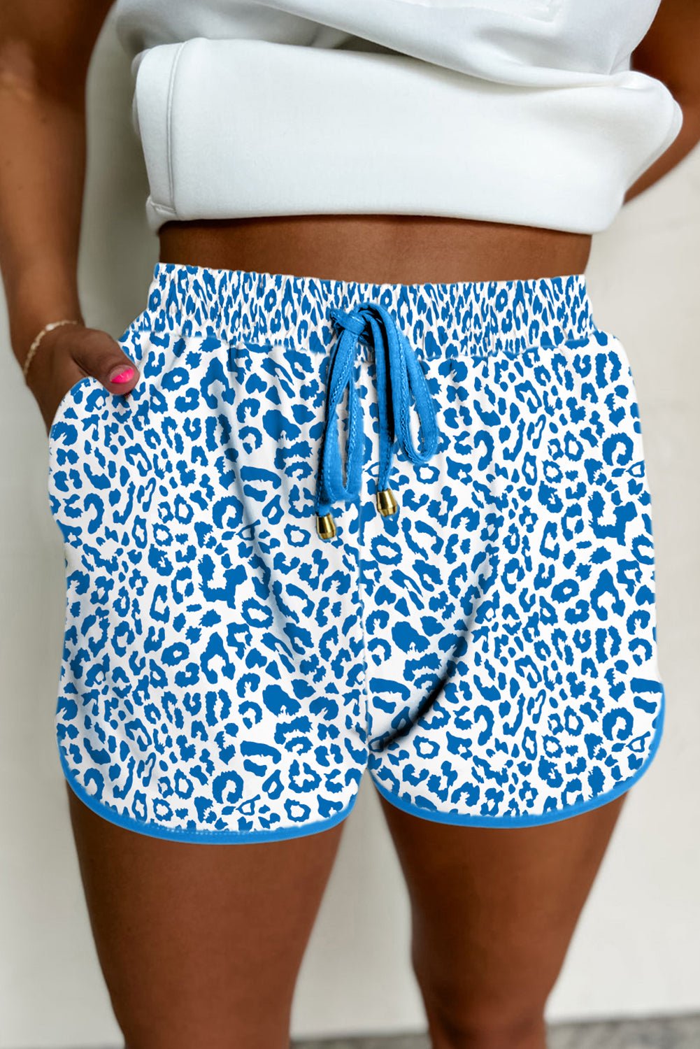 Pink Leopard Elastic Waistband Lace up Contrast Trim Casual Shorts by Dear-Lover Dropshipping
