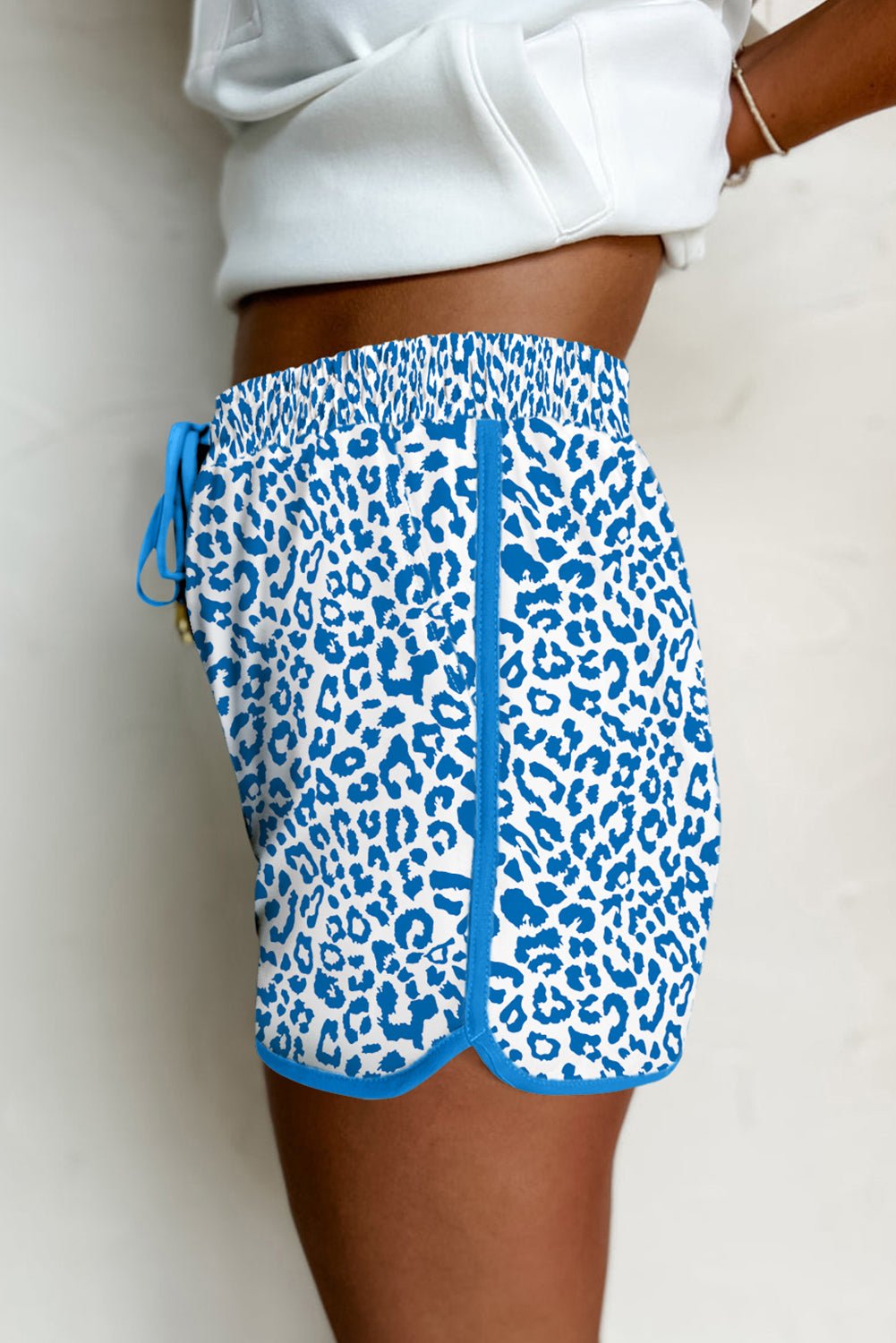 Pink Leopard Elastic Waistband Lace up Contrast Trim Casual Shorts - Grace & Grit Boutique