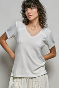 POL Lace Detail V - Neck Short Sleeve Textured T-Shirt - Grace & Grit Boutique