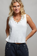 POL Ribbed V - Neck Tank with Stud Point - Grace & Grit Boutique