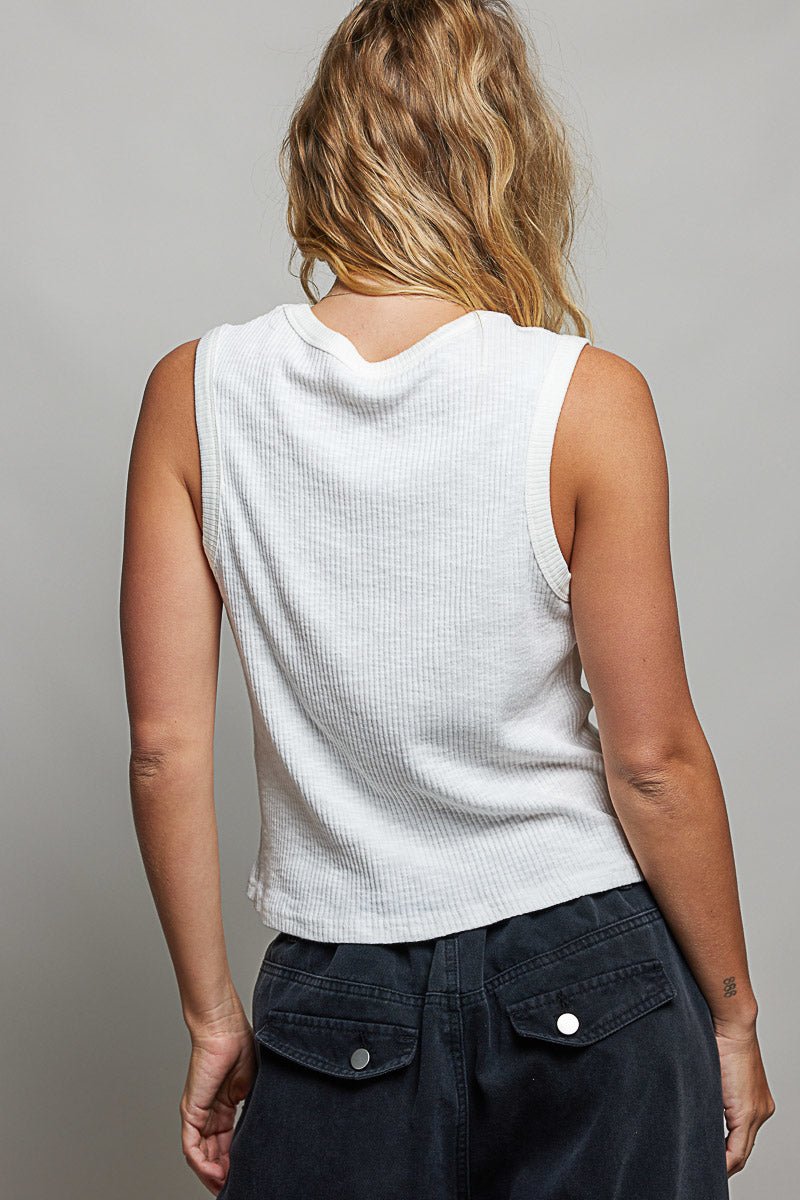 POL Ribbed V - Neck Tank with Stud Point - Grace & Grit Boutique