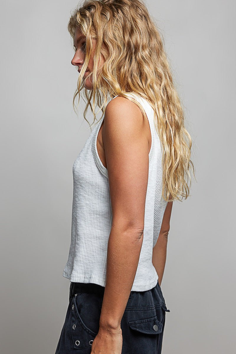 POL Ribbed V - Neck Tank with Stud Point - Grace & Grit Boutique