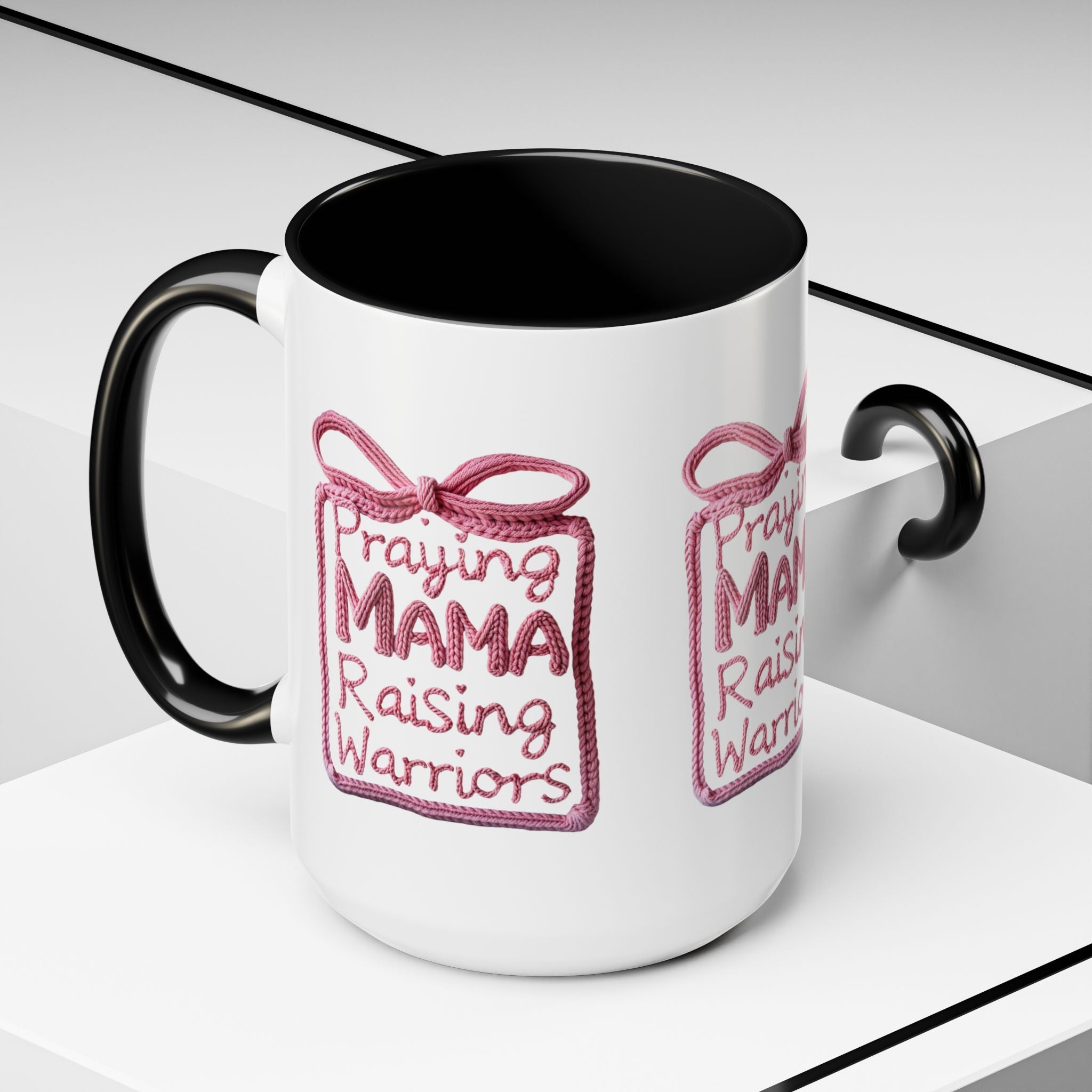 Praying Mama Raising Warriors Coffee Mug (Accent, 11/15oz) by Printify