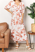 Printed Surplice Balloon Sleeve Dress - Grace & Grit Boutique