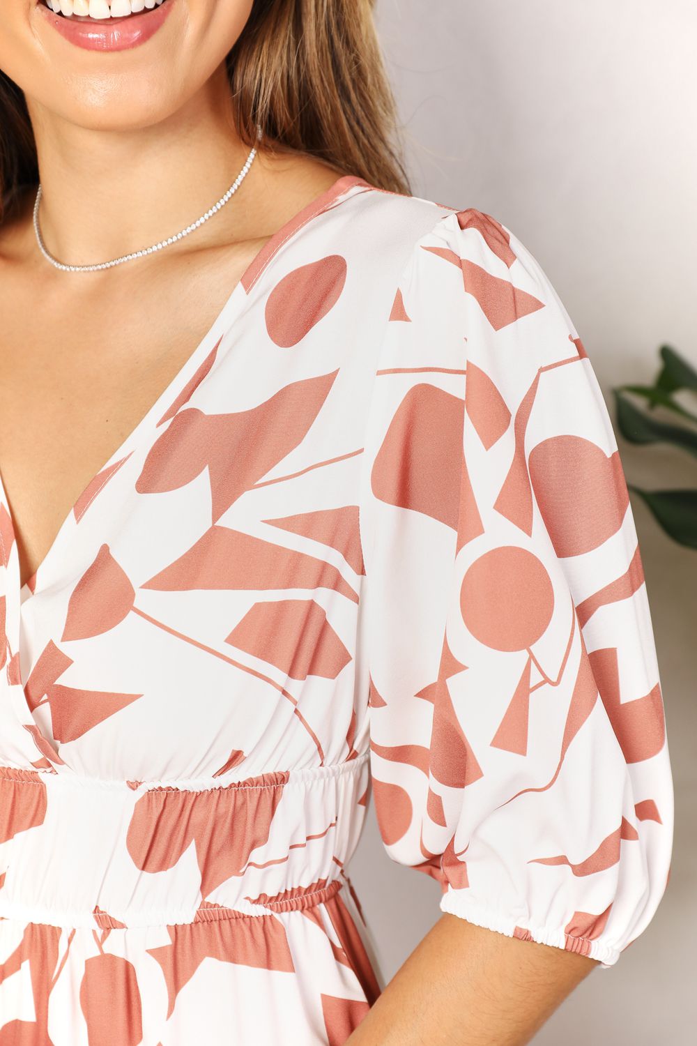 Printed Surplice Balloon Sleeve Dress - Grace & Grit Boutique