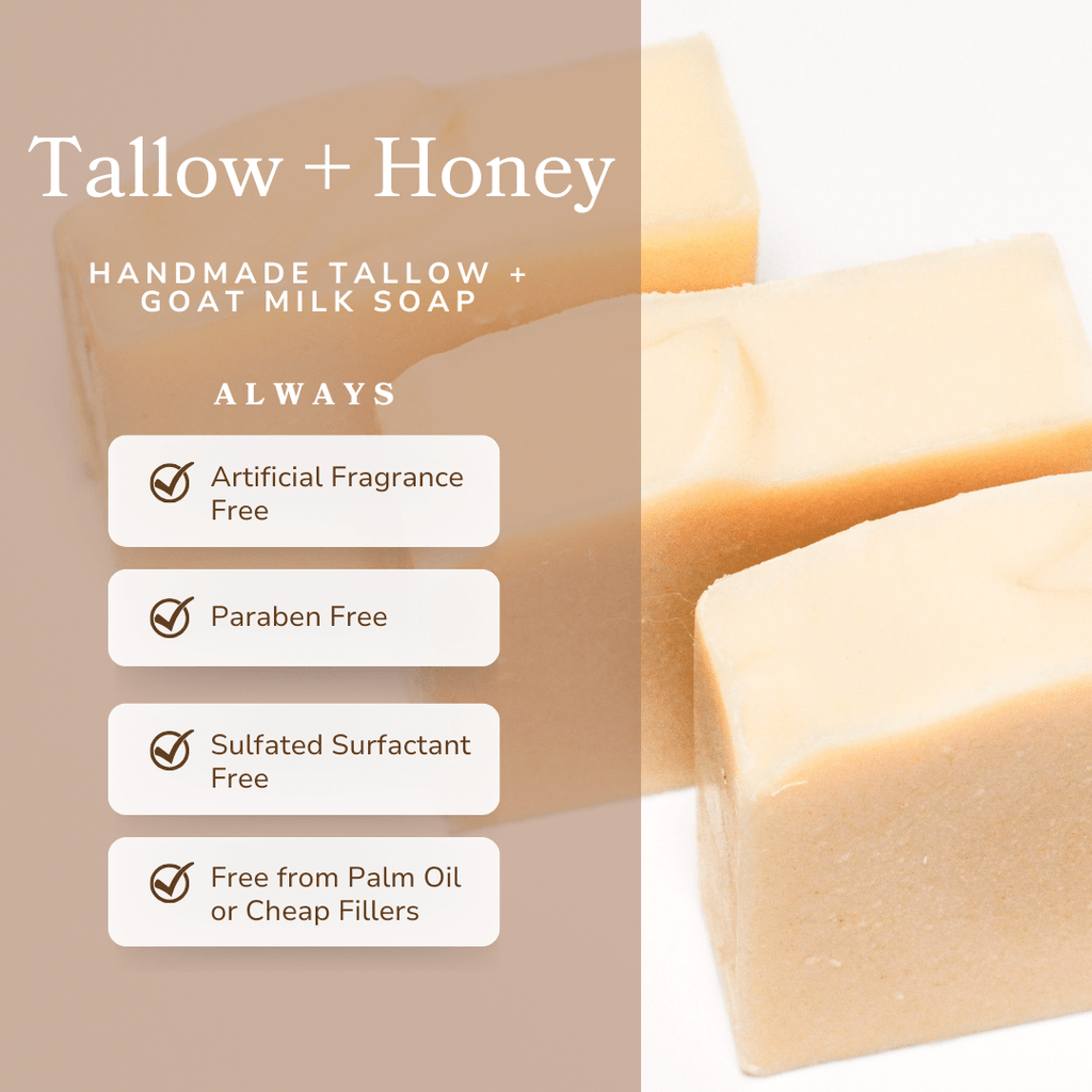 Pure Tallow + Honey Fragrance Free Handmade Tallow and Goat Milk Soap Bar - Grace & Grit Boutique