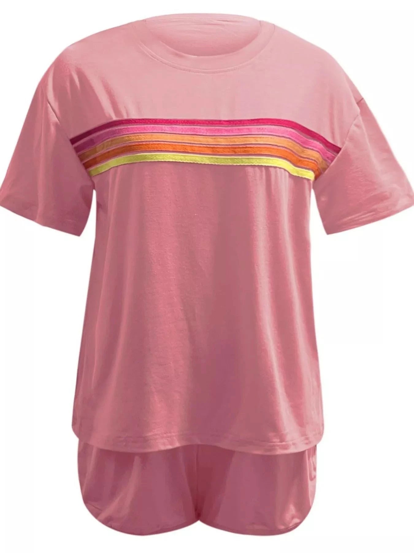 Rainbow Striped Round Neck Top and Shorts Set - Grace & Grit Boutique