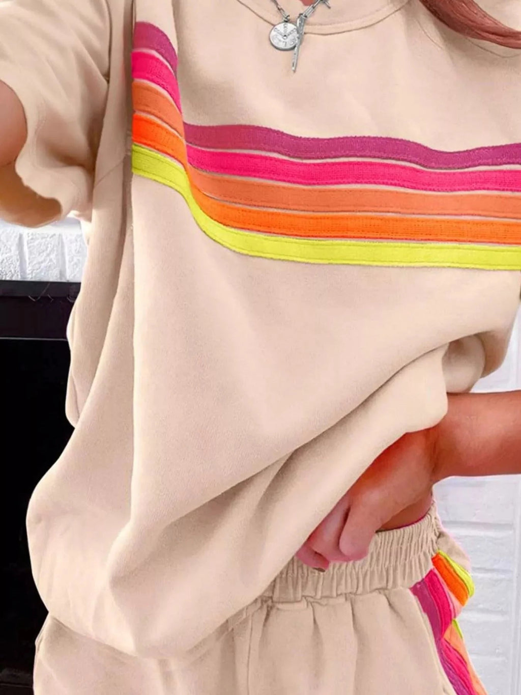 Rainbow Striped Round Neck Top and Shorts Set - Grace & Grit Boutique