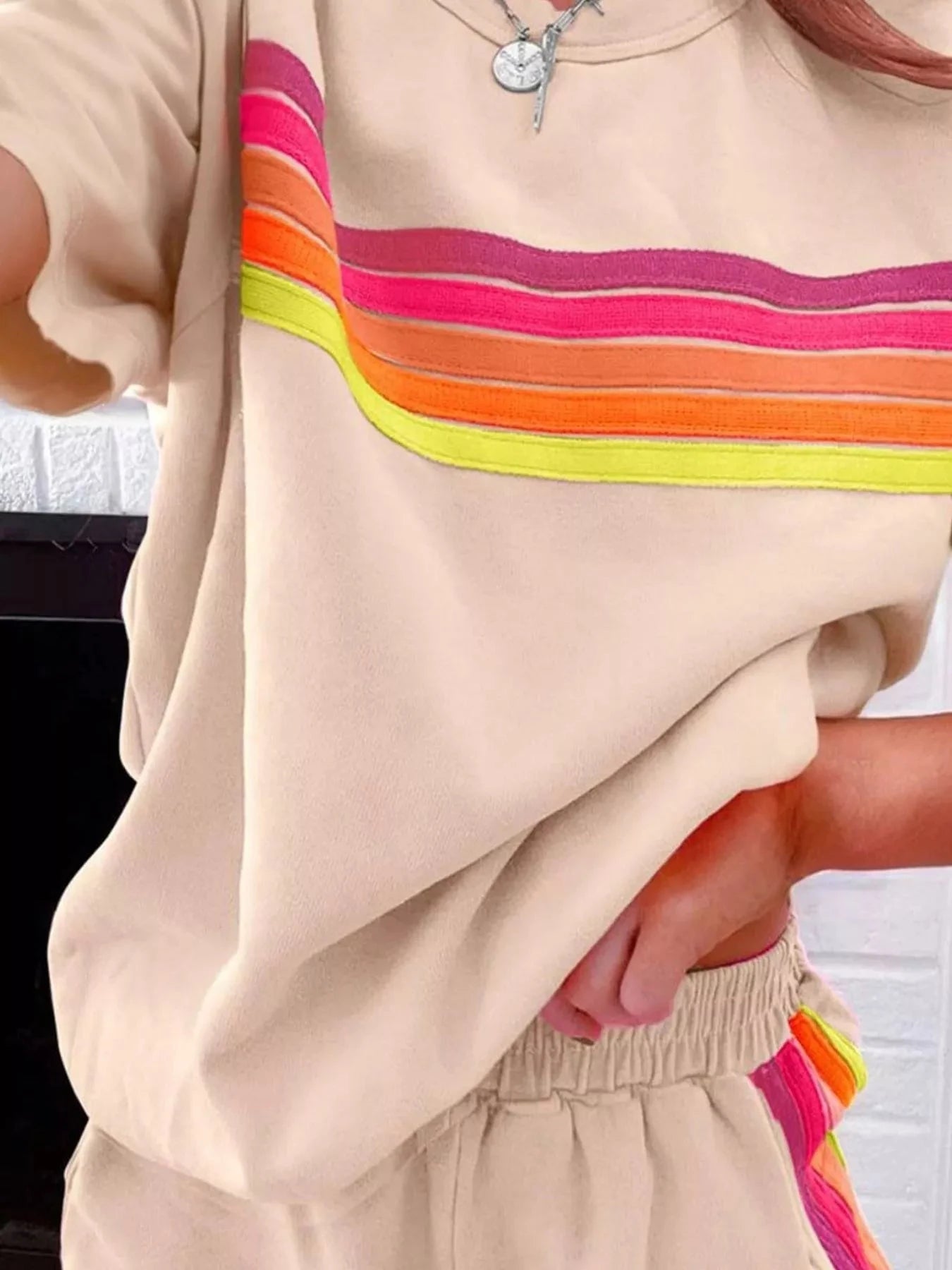 Rainbow Striped Round Neck Top and Shorts Set - Grace & Grit Boutique