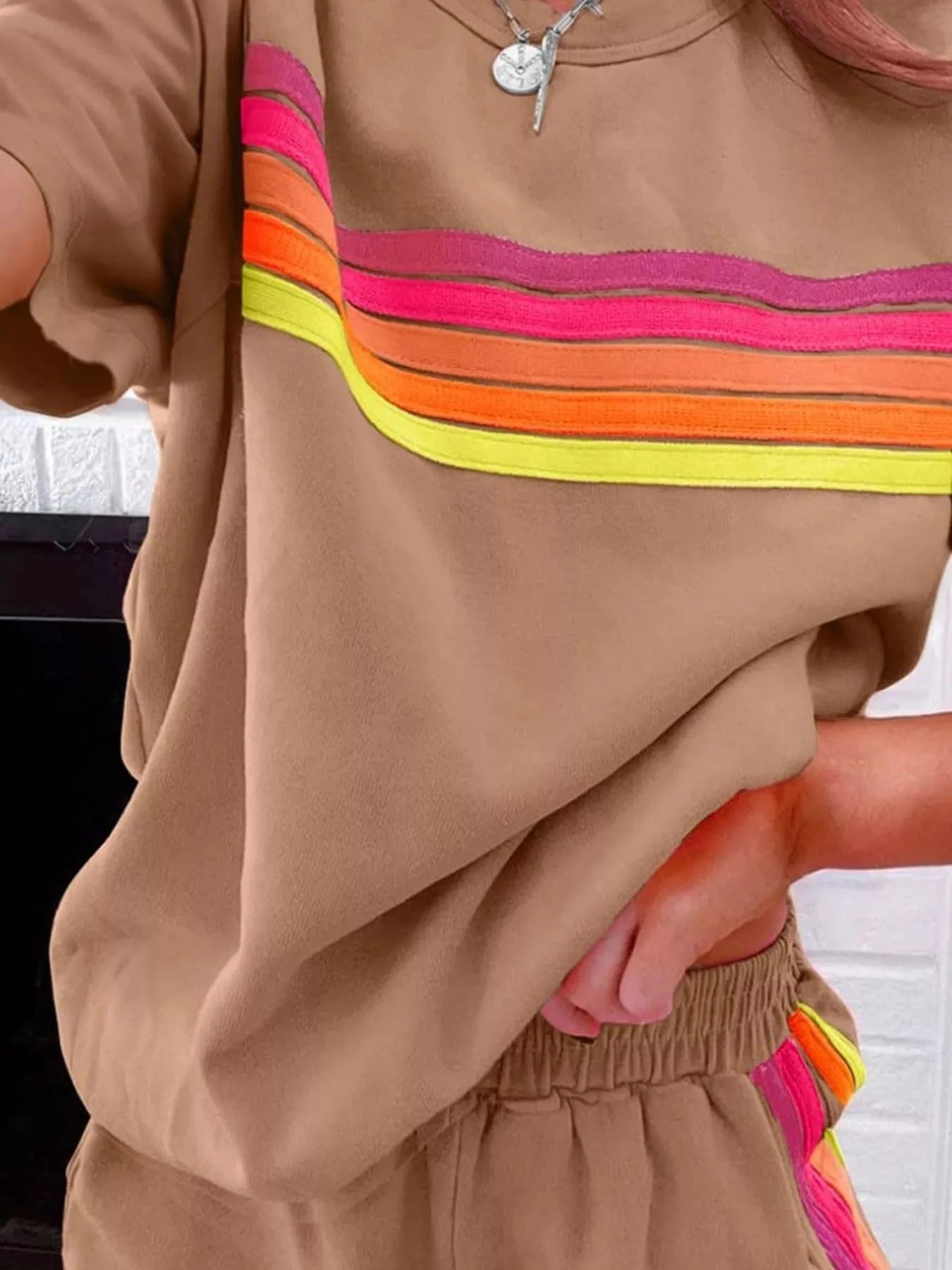 Rainbow Striped Round Neck Top and Shorts Set - Grace & Grit Boutique