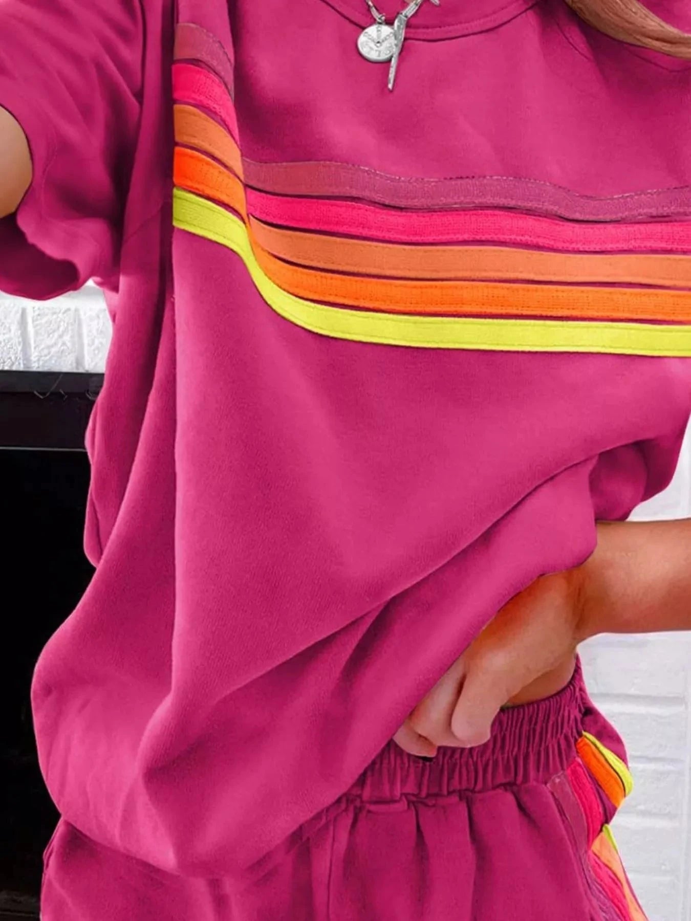 Rainbow Striped Round Neck Top and Shorts Set - Grace & Grit Boutique