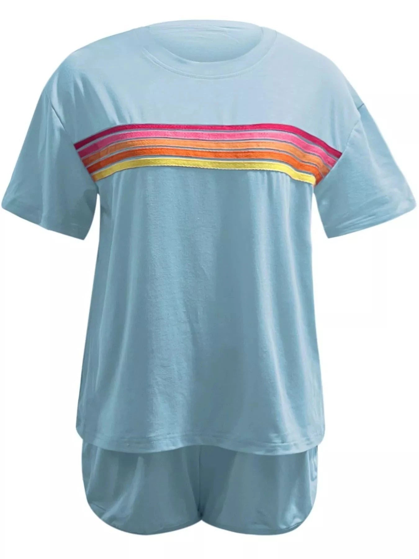 Rainbow Striped Round Neck Top and Shorts Set - Grace & Grit Boutique