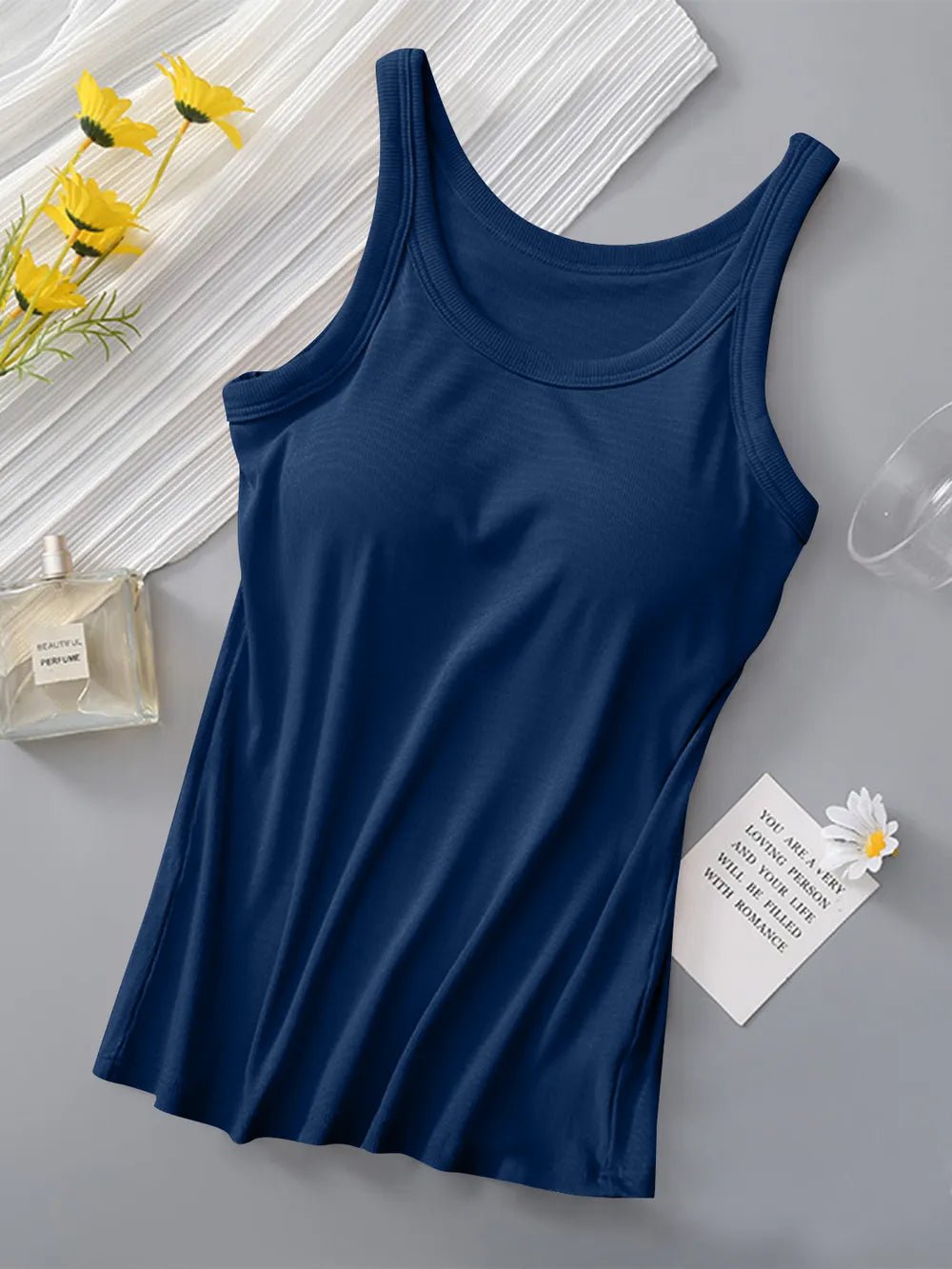 Round Neck Tank with Bra by Trendsi