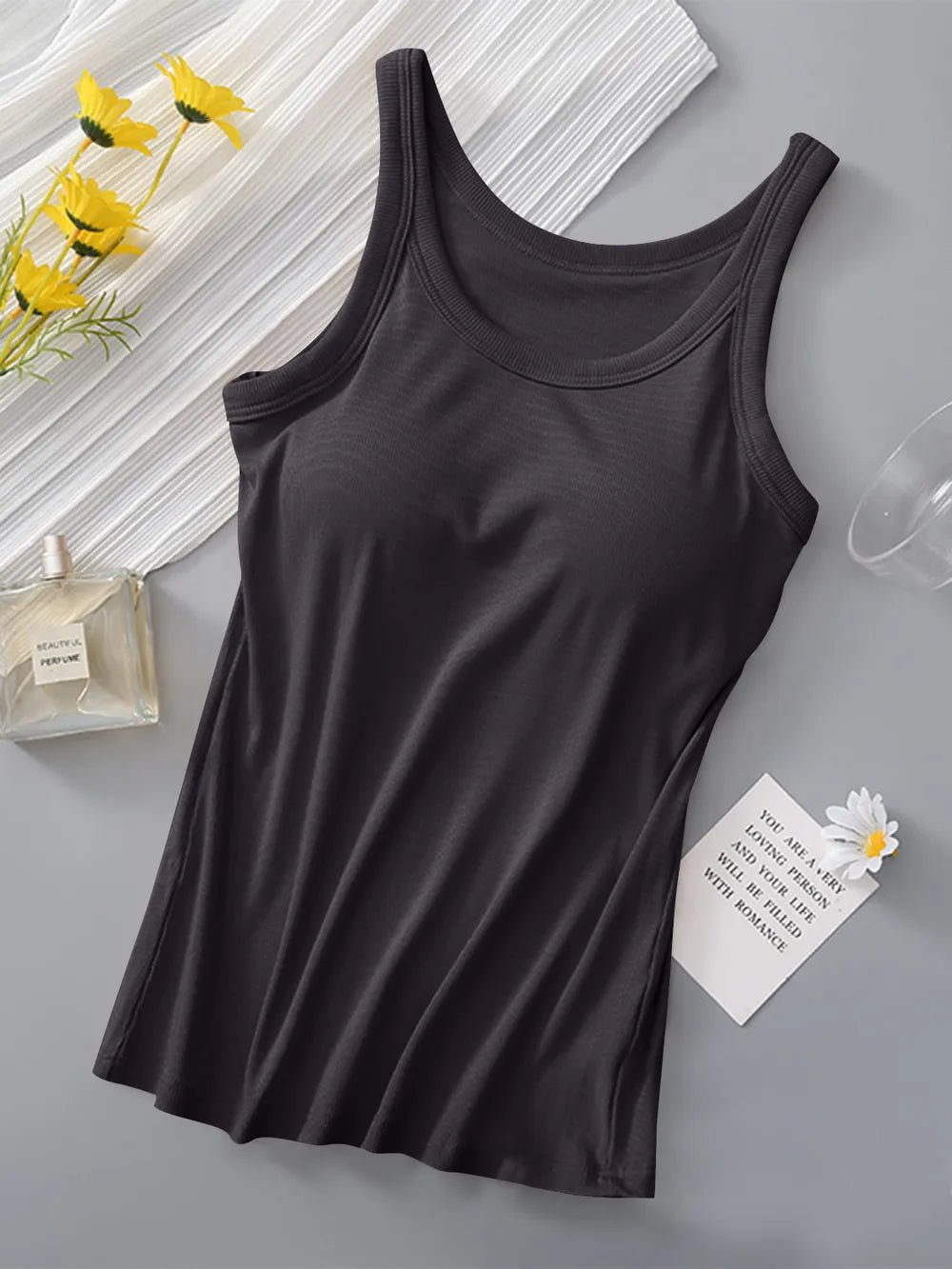 Round Neck Tank with Bra - Grace & Grit Boutique