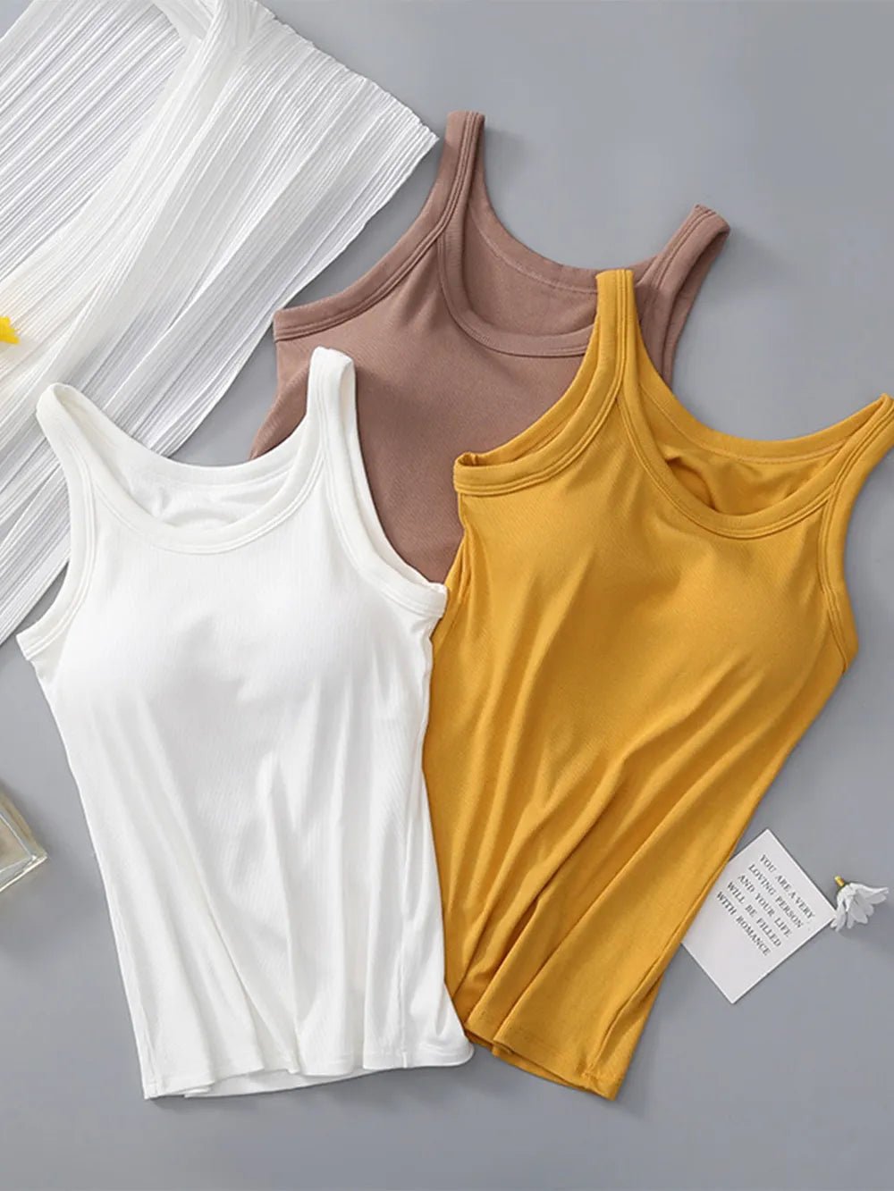 Round Neck Tank with Bra - Grace & Grit Boutique