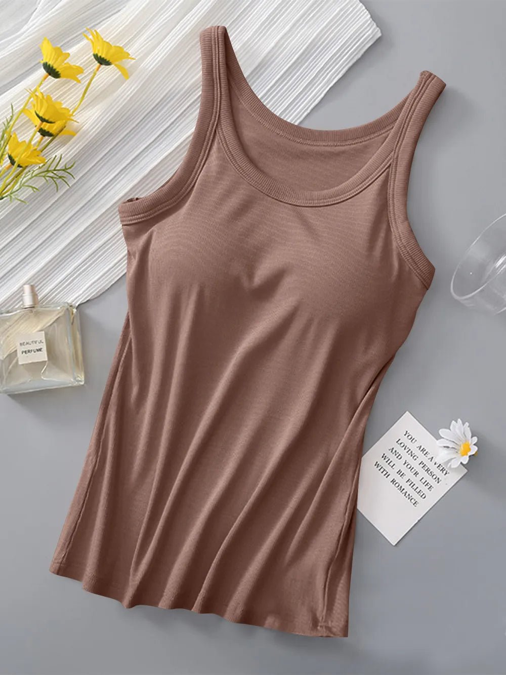 Round Neck Tank with Bra by Trendsi