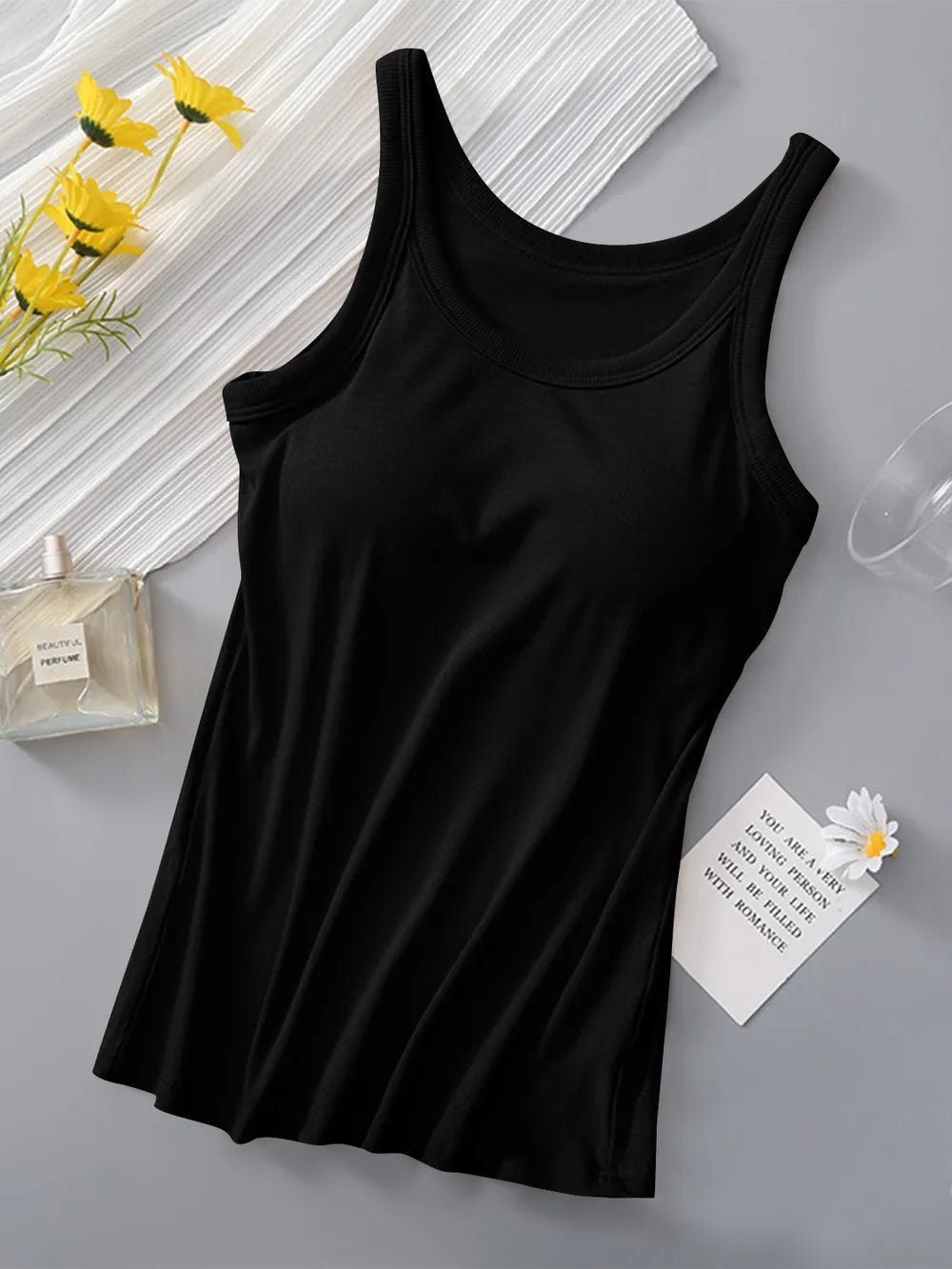 Round Neck Tank with Bra by Trendsi