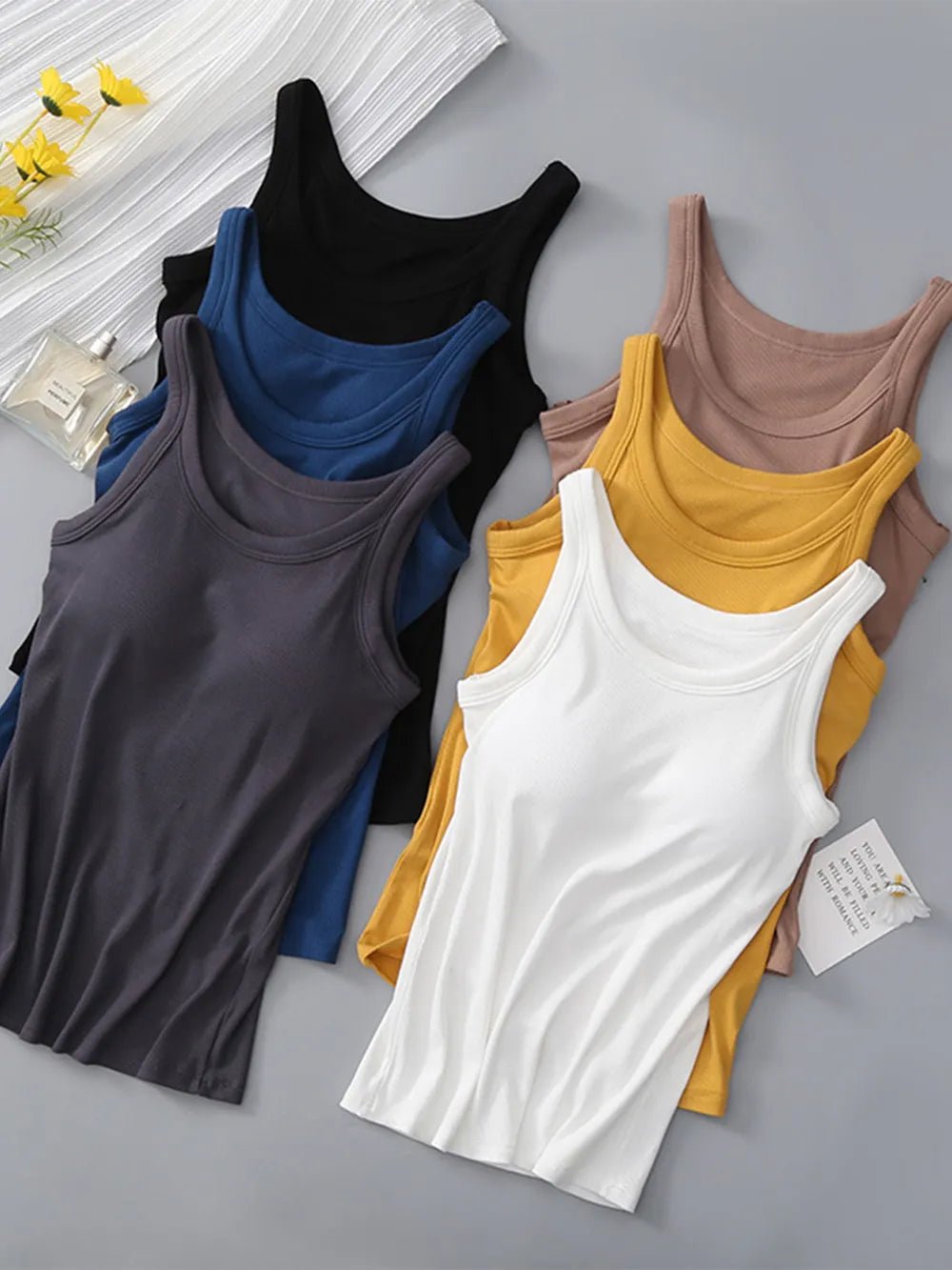 Round Neck Tank with Bra - Grace & Grit Boutique