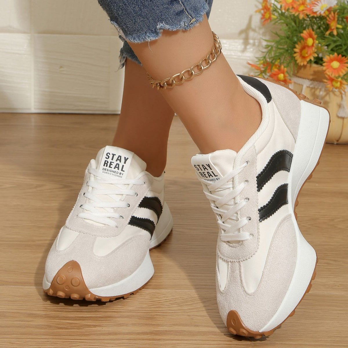 Round Toe Lace Up Sneakers by Trendsi