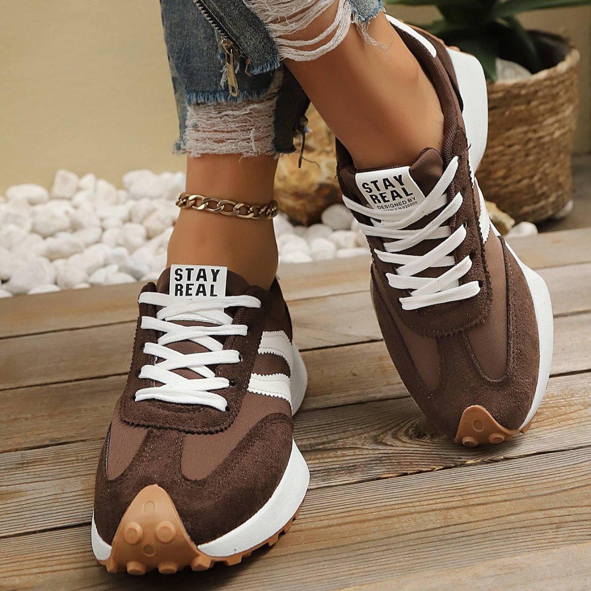 Round Toe Lace Up Sneakers by Trendsi