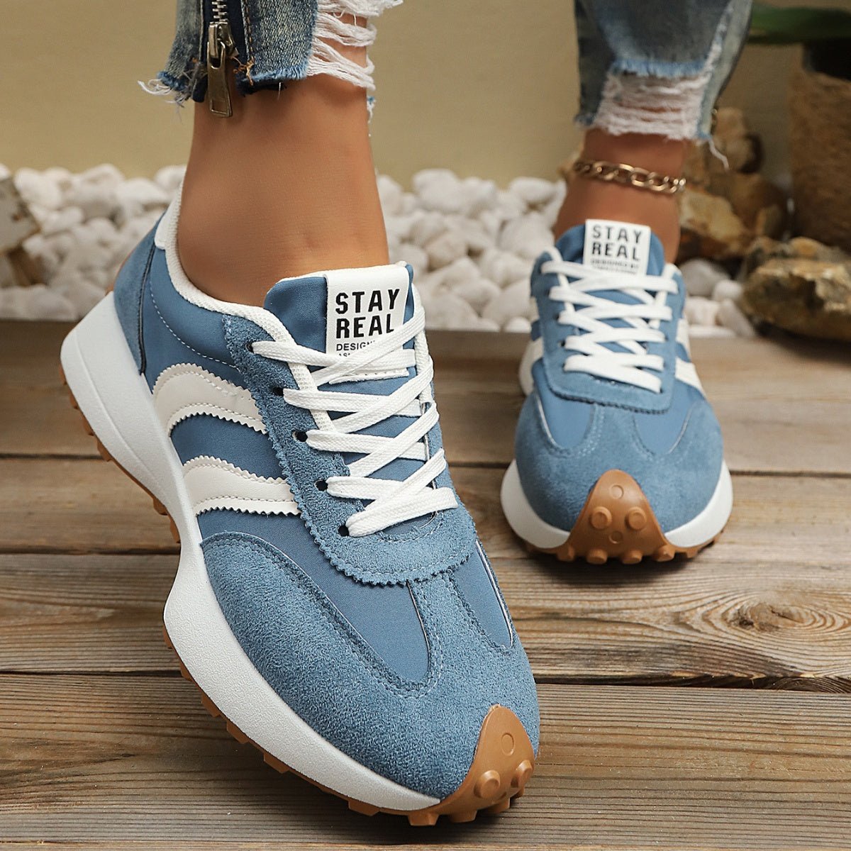 Round Toe Lace Up Sneakers by Trendsi