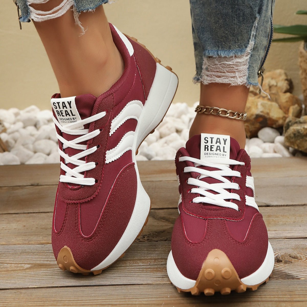 Round Toe Lace Up Sneakers by Trendsi