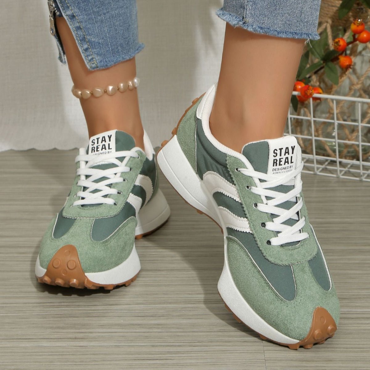 Round Toe Lace Up Sneakers by Trendsi