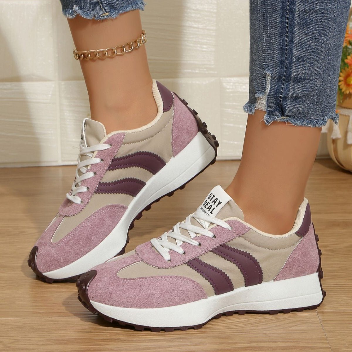 Round Toe Lace Up Sneakers by Trendsi