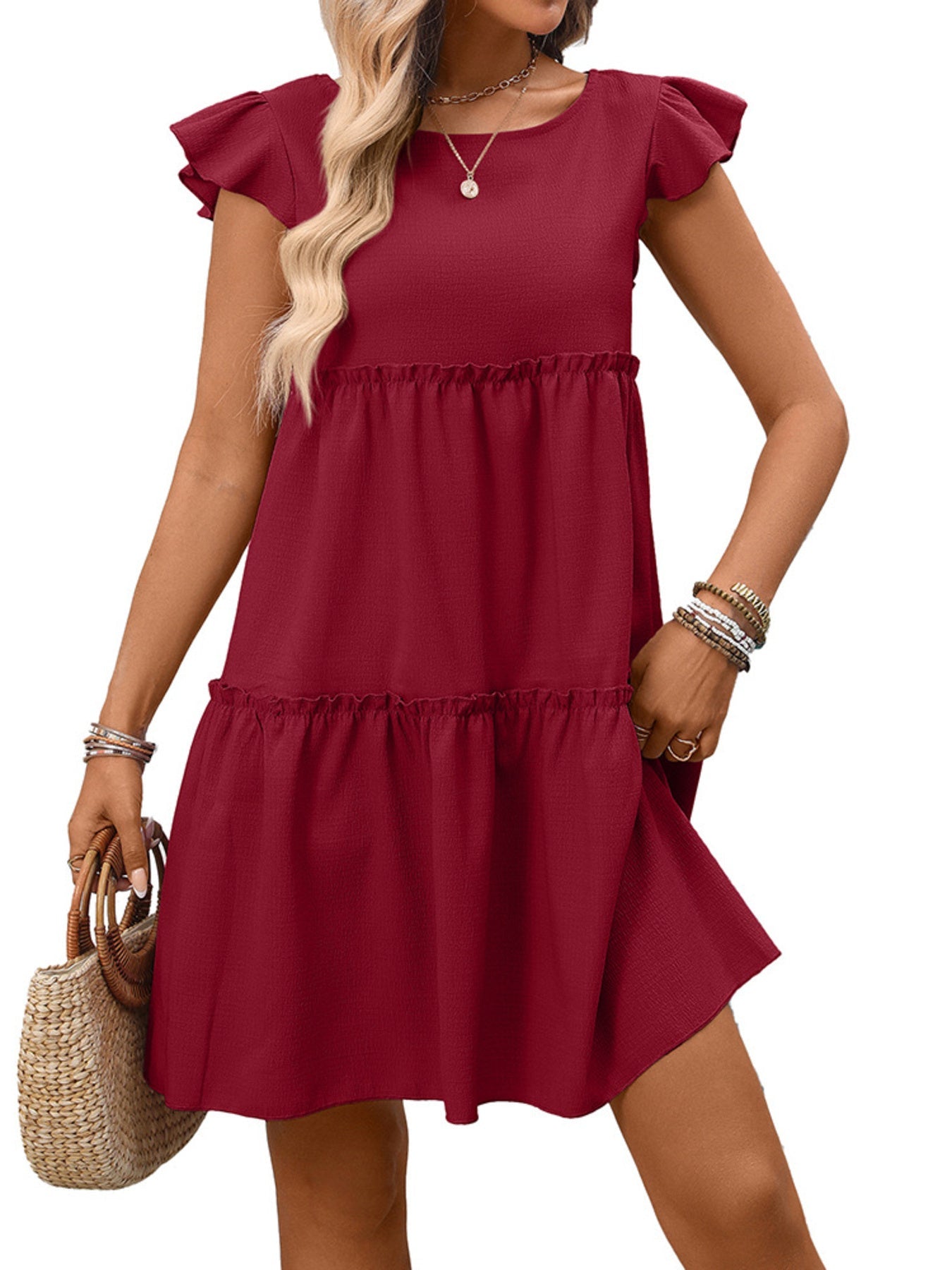 Ruffle Sleeve Tiered Mini Dress - Grace & Grit Boutique